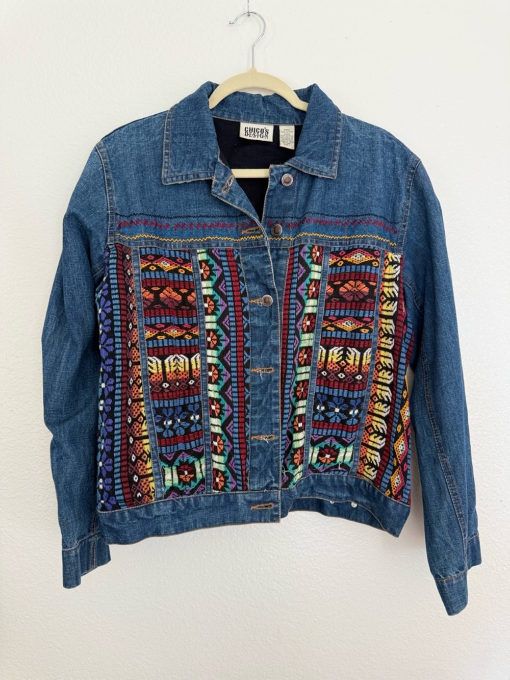 Chico's Relaxed Fit Embroidered Denim Jacket - Multi